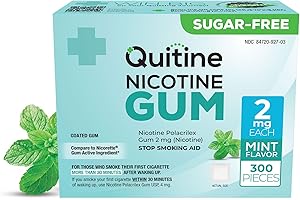 Quitine Nicotine Gum 2mg, Mint Flavor, Stop Smoking Aid – Affordable NRT to Relieve Cravings | Quick-Burst Flavor That Fades Within 1 Minute, 300 Count, Classic Gum to Support Your Quit Journey