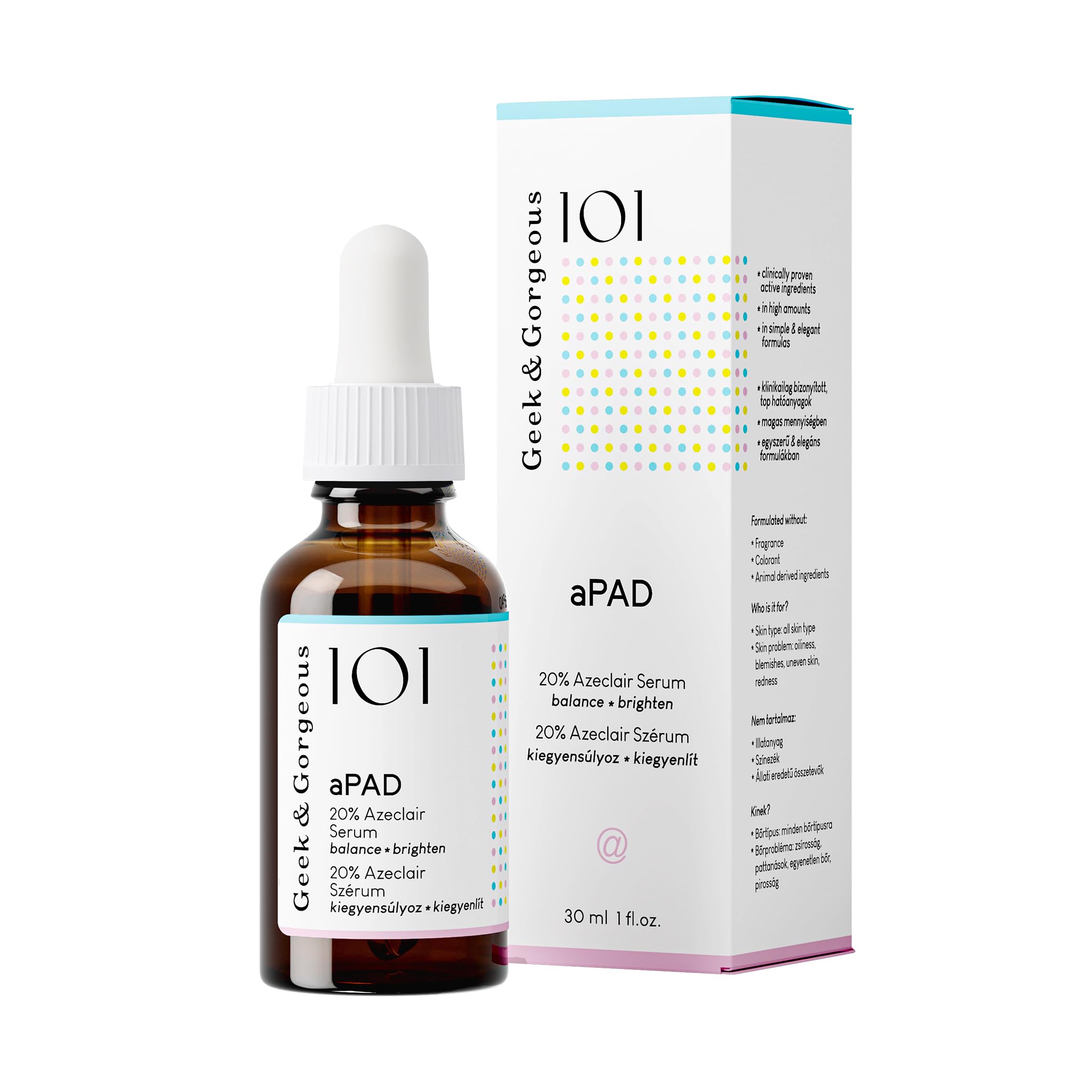 Geek & Gorgeous 101 aPAD - 20% Azelaic Derivative Serum, evens skin tone, normalizes oil production & calms skin - all skin types including sensitive, 30ml