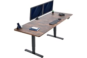 VIVO Electric 83 x 30 in Dual Motor Sit Stand Desk, Memory Height Adjustment, 2B Series, Rustic Vintage Brown Top Black Frame, DESK-KIT-2B8N