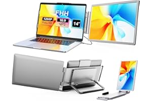 FHH Laptop Screen Extender, 14" FHD 1200P Dual Portable Monitor for Laptop- Travel Laptop Monitor Extender for 13-16.5" Type-C/HDMI/USB-A Plug & Play for Wins/Mac/Android/PS5