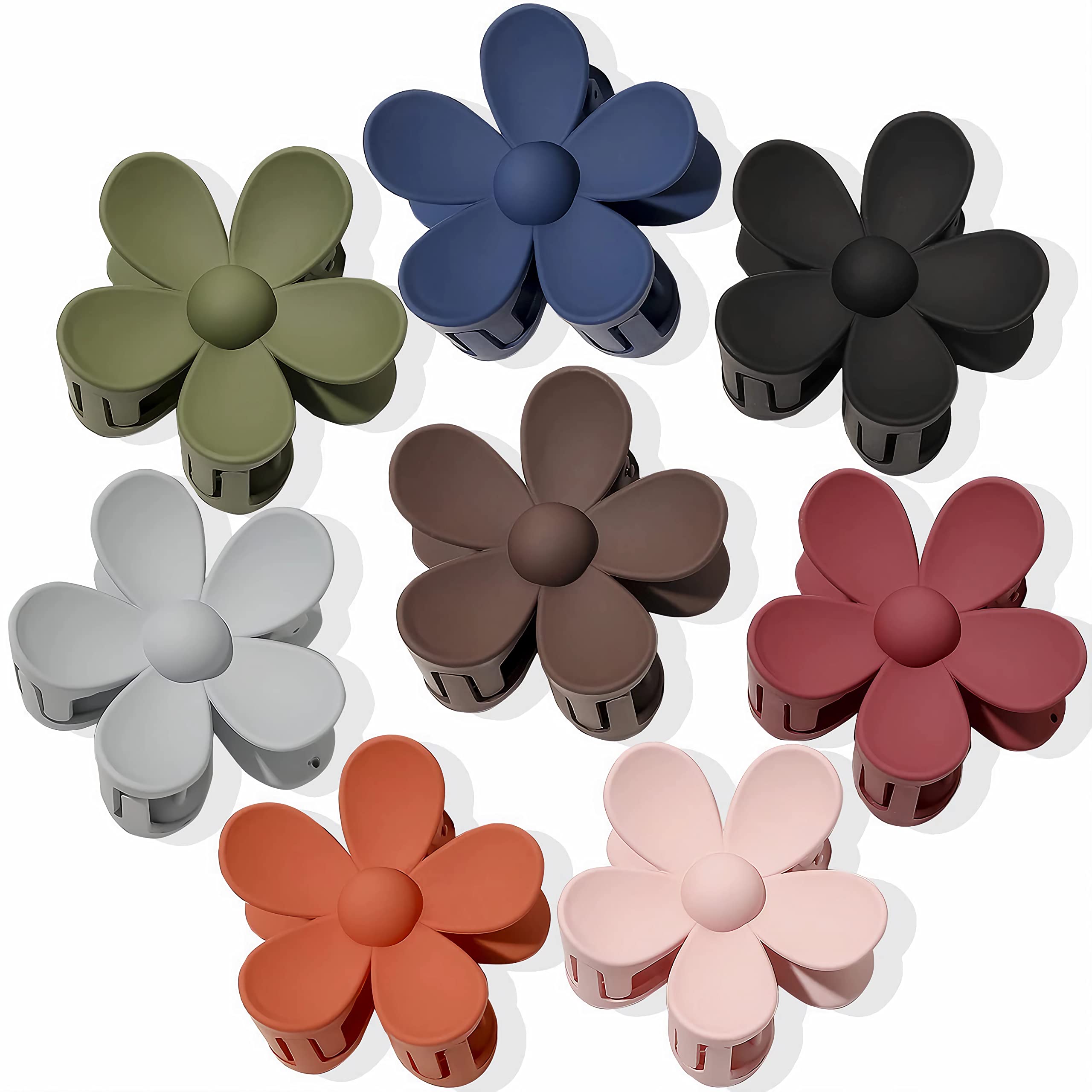 Aniuge Flower Claw Clips,Matte Flower Hair Clips,Cute Claw Clips for Thick Hair,Non-Slip Strong Hold Hair Styling Accessories for Medium to Thick Haired Women and Girls(8Pcs/Dark Color)