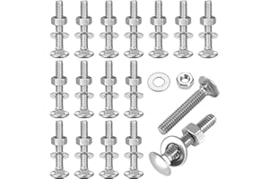Retainbre 25 Sets Carriage Bolts and Nuts Kit 1/4-20 x 1-1/2" Stainless Steel Screws Round Head Square Neck and Hex Nuts & Flat Washers 304 Stainless Steel 18-8 Full Thread Coverage