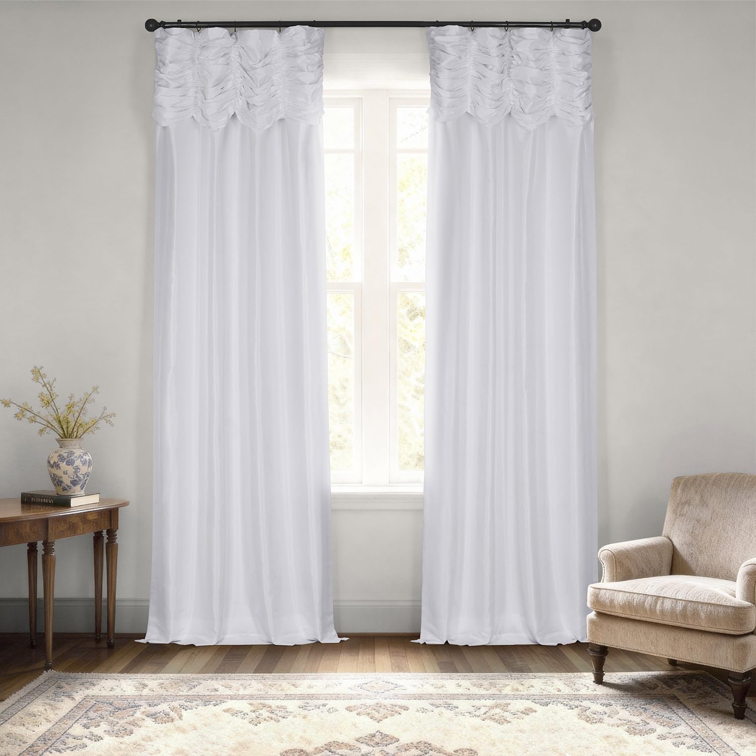 HPD HALF PRICE DRAPES Ruched Faux Dupioni Silk Curtains for Living Room 50 X 84 (1 Panel), PDCH-KBS1-84-RU, Ice