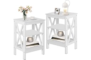 VECELO Modern Nightstands X-Design Side End Table Night Stand with Storage Shelf for Bedroom,Living Room, Set of 2, White(Two)