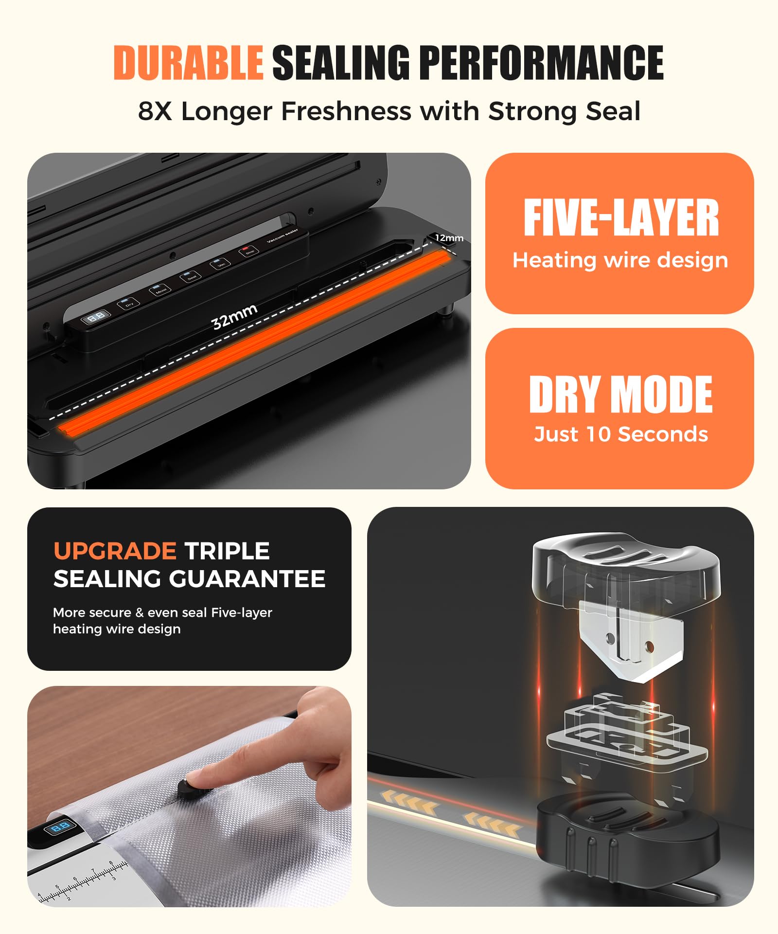 75kPa Compact Vacuum Sealer Machine For Food, 6-in-1 Sous Vide Vacuum Sealing Machine with Starter Kits, External Sliding Blade, Digital Countdown Timer, Silver