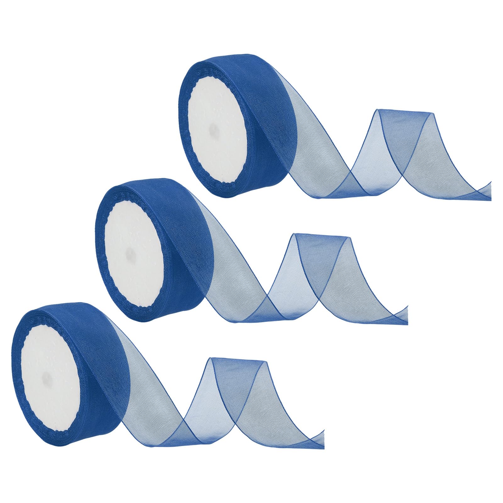 PATIKIL 10 Yd Sheer Organza Ribbon, 3 Roll Chiffon Decoration Fabric for Gift Wrapping, Navy Blue