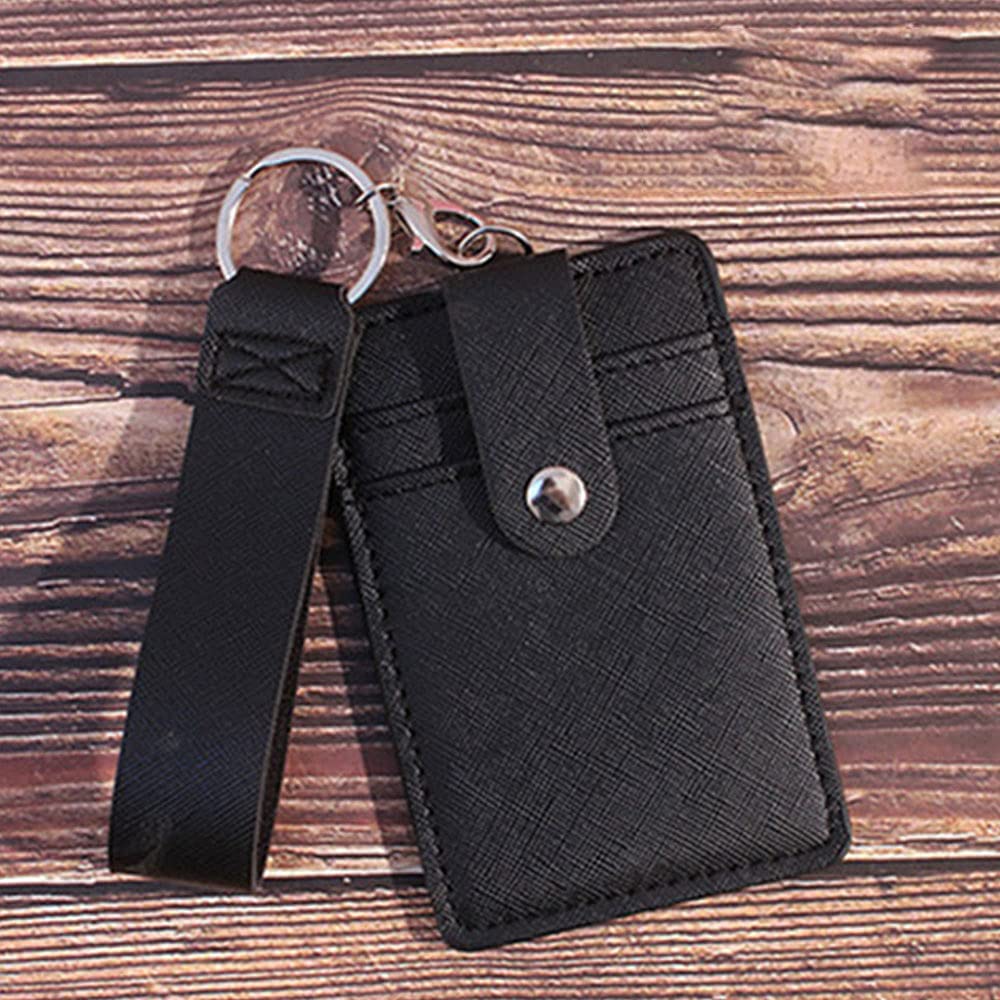 tooloflife Solid Color Slots Badge Holder PU Leather ID Card Holder Keychain Wallet(Include ID Badge Holder and Key Ring)