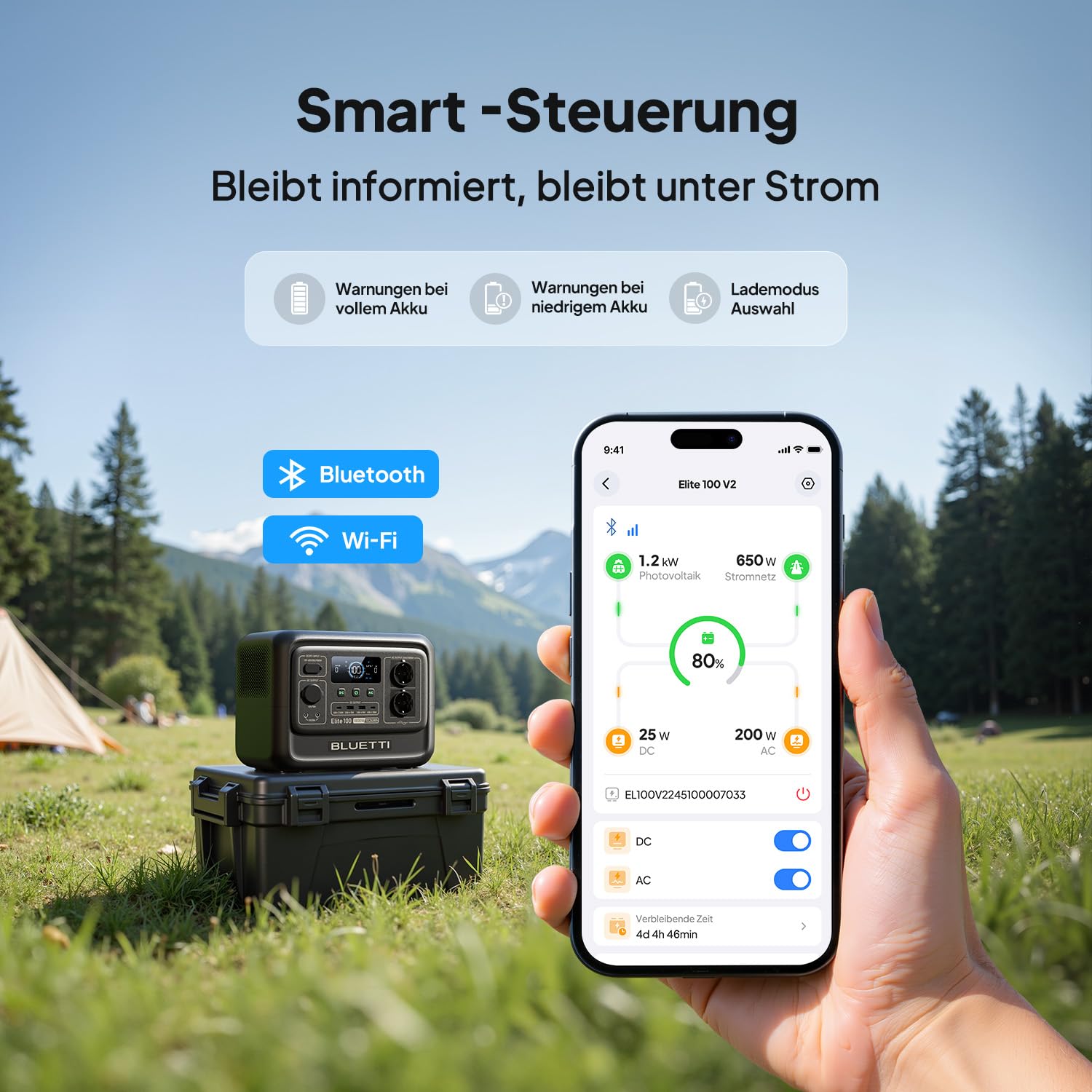 BLUETTI Elite 100 V2 (2025 Neu) Tragbare Power Station, 1024Wh LFP Batterie Backup mit 2 1800W AC Ausgängen (3600W Surge), 35% Kompakter, Solar Generator für Camping, Stromausfälle und Off-grid 9
