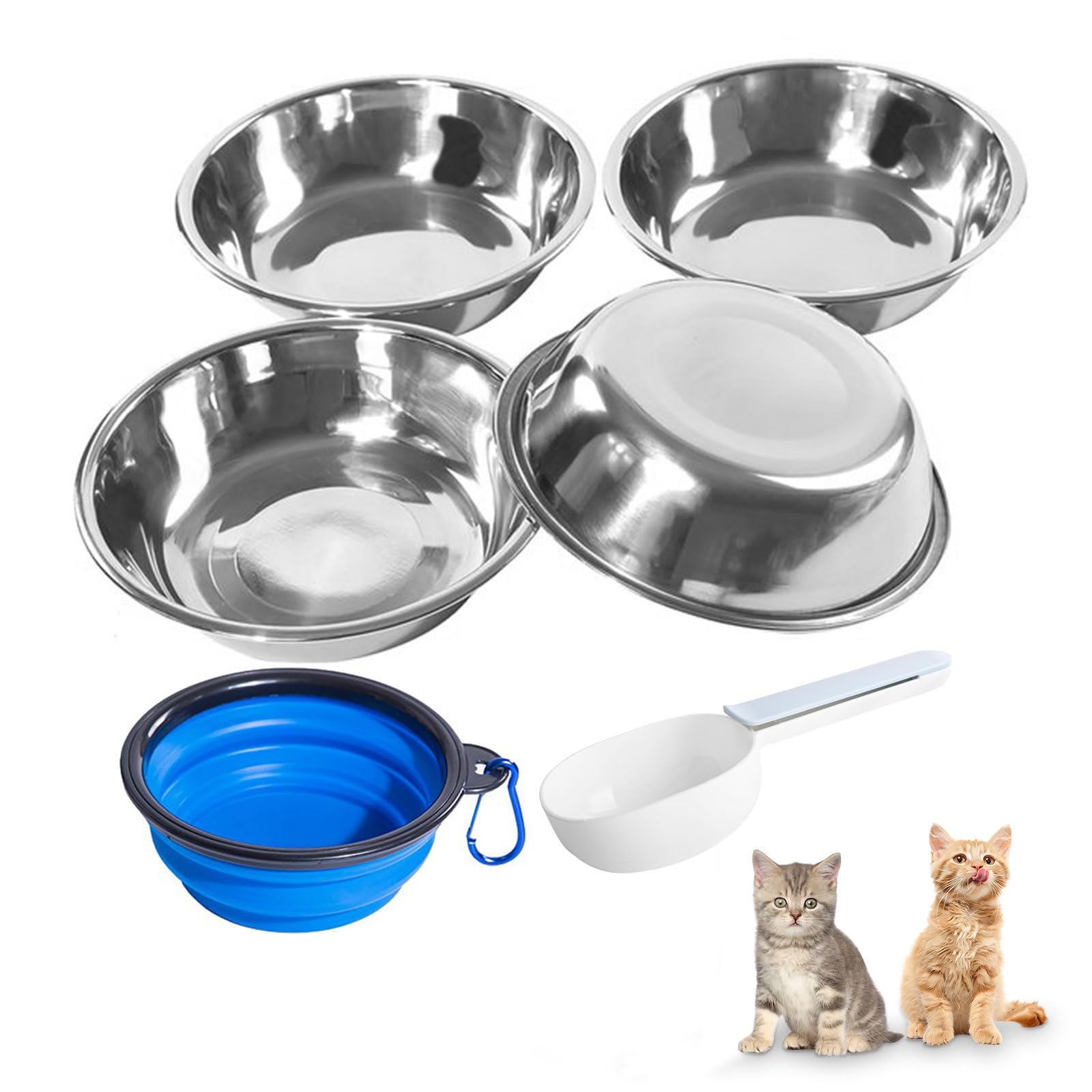 Shallow Cat Bowls Stainless Steel, ACEONE 4pcs Whisker Friendly Cat Dishes for Food and Water, Metal Whisker Fatigue Pet Bowl for Small Dogs and Cats, 12oz