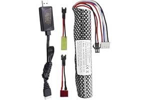 sea jump 3S 11.1V 2000mAh Li-ion Battery with SM-2P Plug Connector and USB Charging Cable, Suitable for Airsoft Gel Water Droplet Blaster Air Gun Gel Ball Shock Wave Replacement Battery