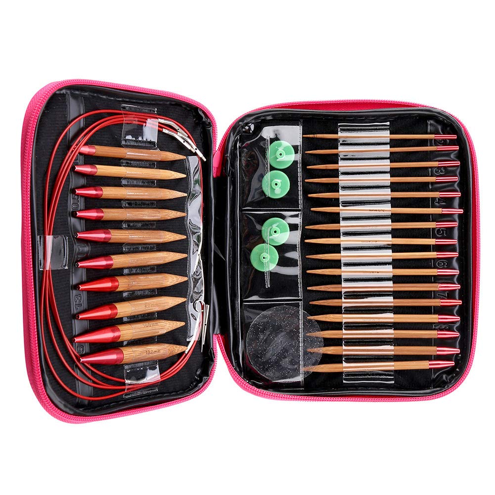Dekaim Interchangeable Knitting Needles,Aluminum Circular Needles, Ring Set,Carbonised Bamboo Knitting Needles Set