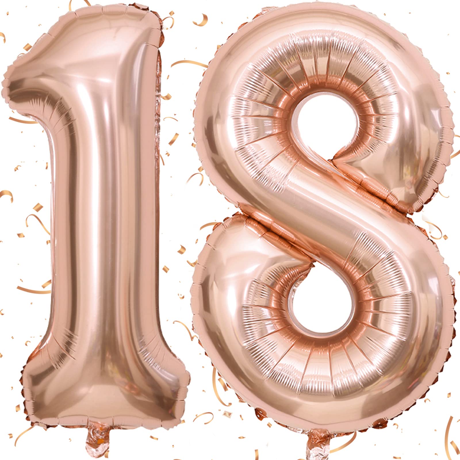 40In Giant Digital Number 18 Balloon Rose Gold, 18th Birthday Decorations for Boys or Girls, Foil Mylar Big Number Balloons for Birthday Party Anniversary Supplies Decorations (Rose Gold Number 18)