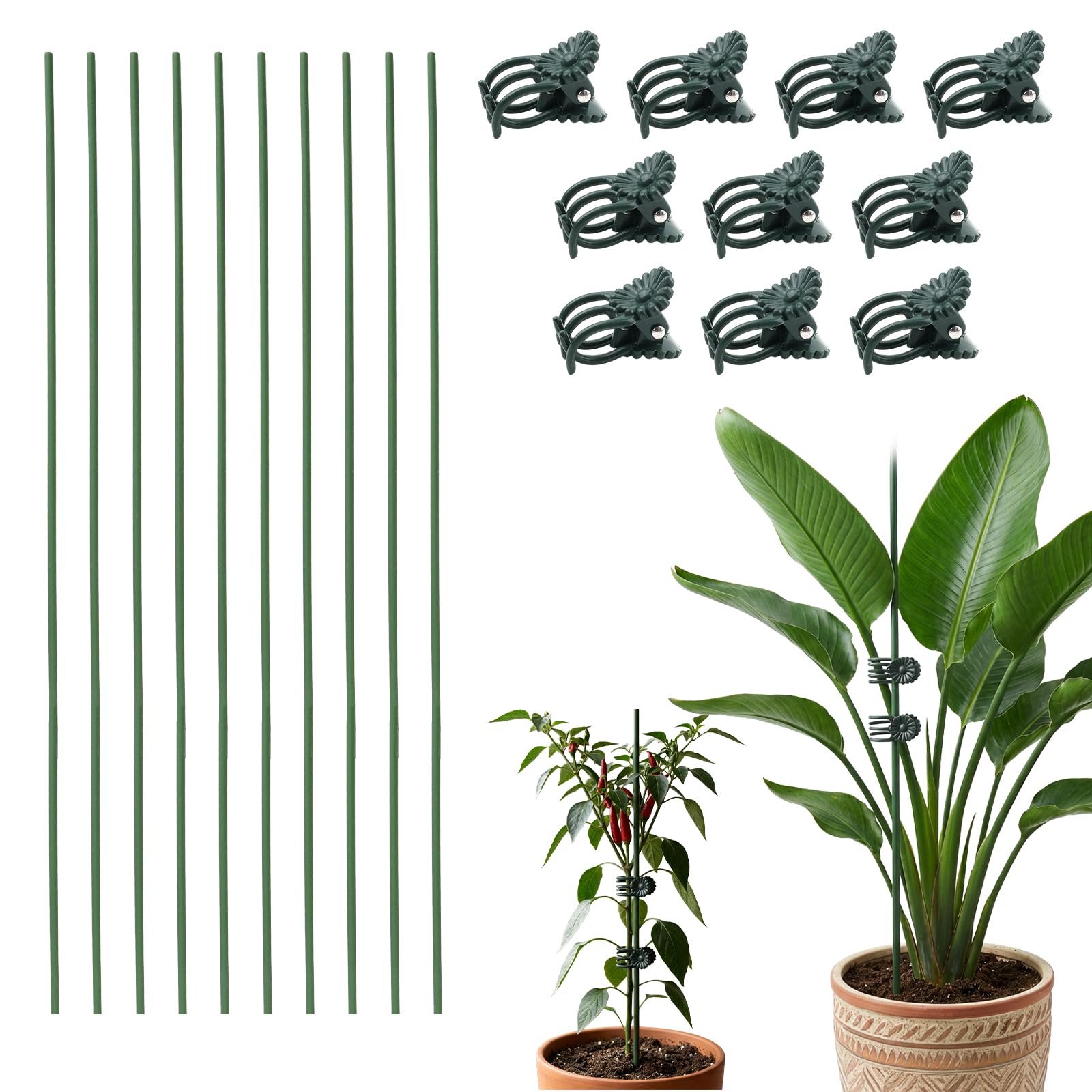 Photo 1 of 10-Pack Plant Stakes with Clips - 15.7" Bendable Orchid Stakes & Clips - Support Tall for Indoor Outdoor Plants,Potted Plants,Single Stem Vines - Garden Support Sticks for Orchid Rose Peony