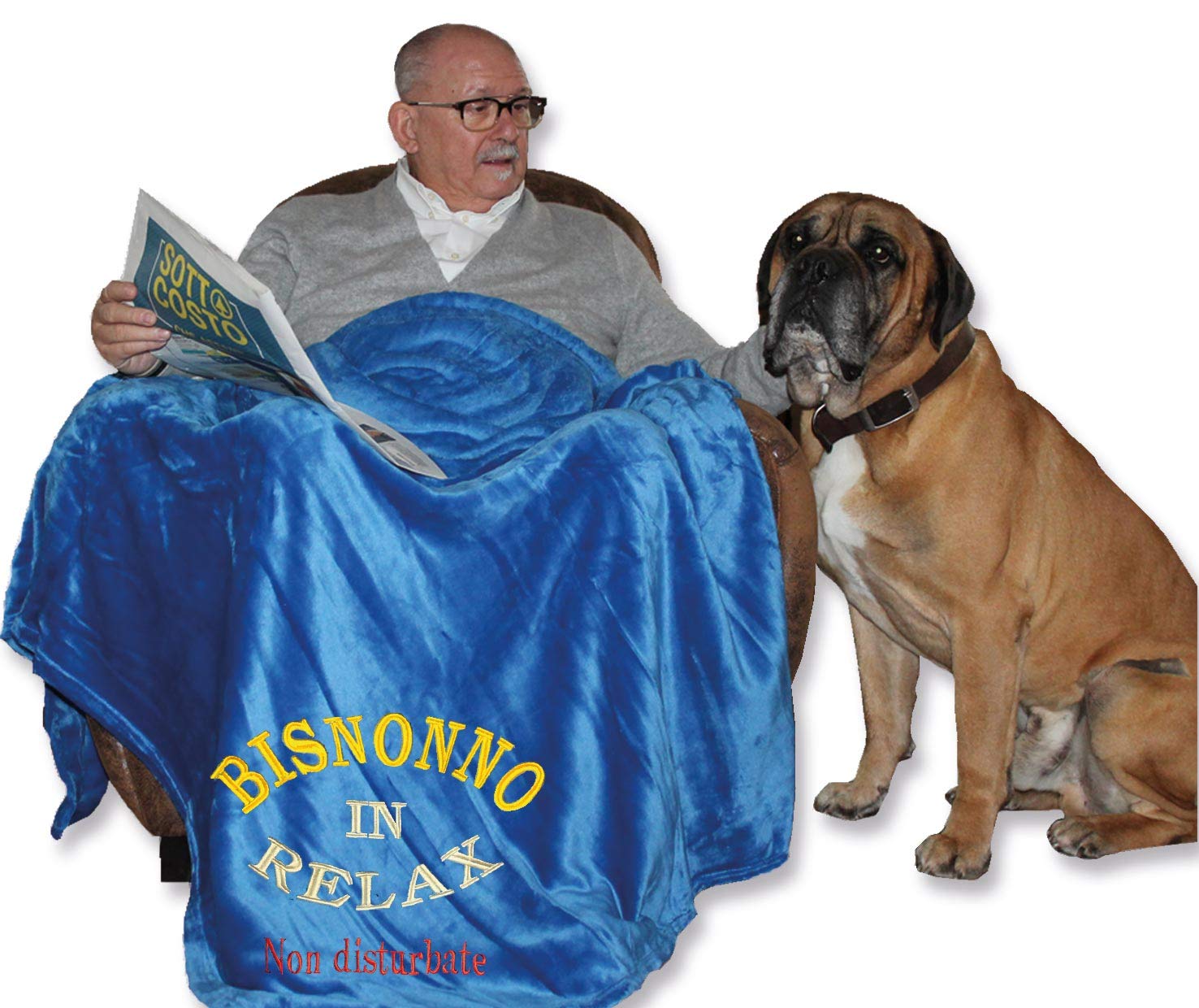 Bombo Fleece Blanket Bisnonno in Relax Non Disturbate [Italian language] Blue color, Fun and Love Flannel Blanket Gifts (51x67 in)