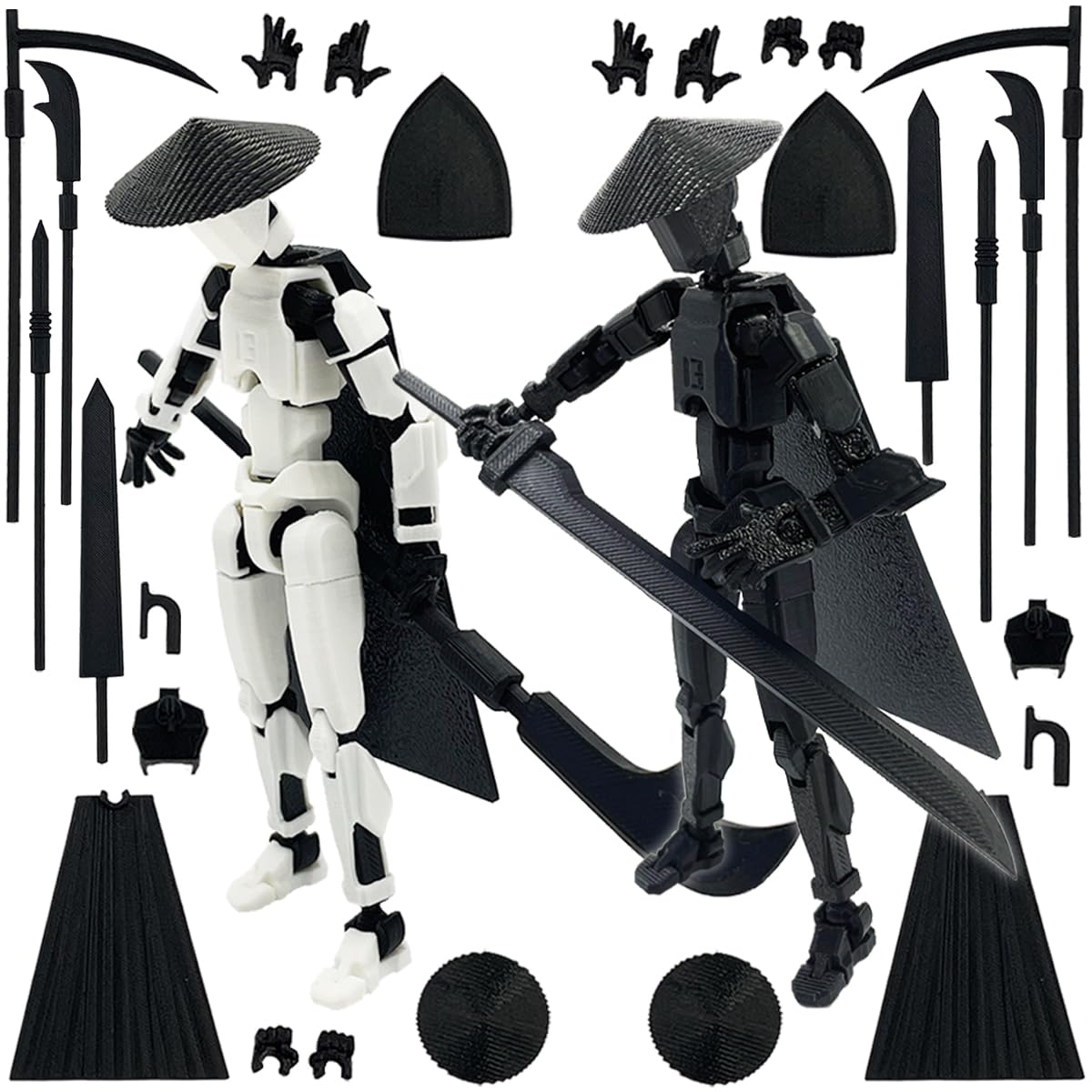 SANSGOUP Titan 13 Action Figure Set (Assembly Completed), 3D Printed Multi-Jointed Movable T13 Lucky13 Dummy Mobile Robot, Nova 13 Action Figures Desktop Decorations for Game Lovers Toy (White/Black)