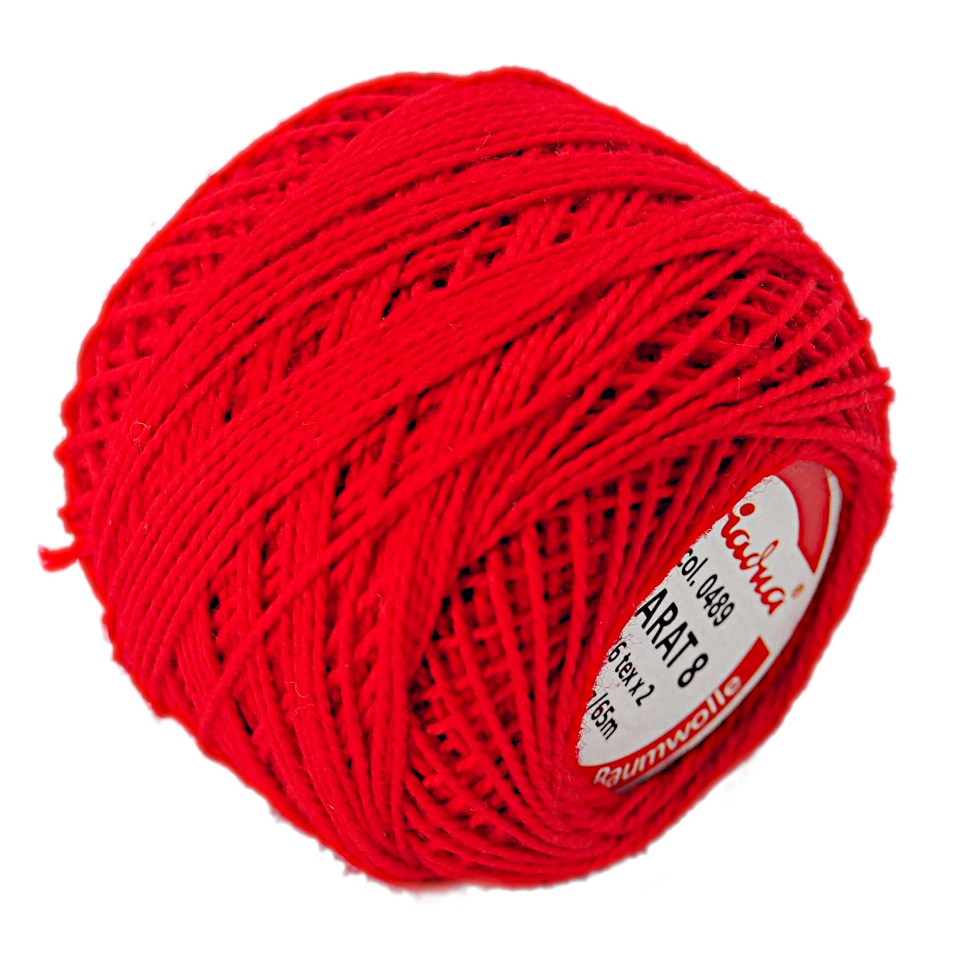 Cotton Crochet Embroidery Yarn 71yd/65m Quality Ball 0.35oz/10g Thread Floss Size 8 (Red 0489)