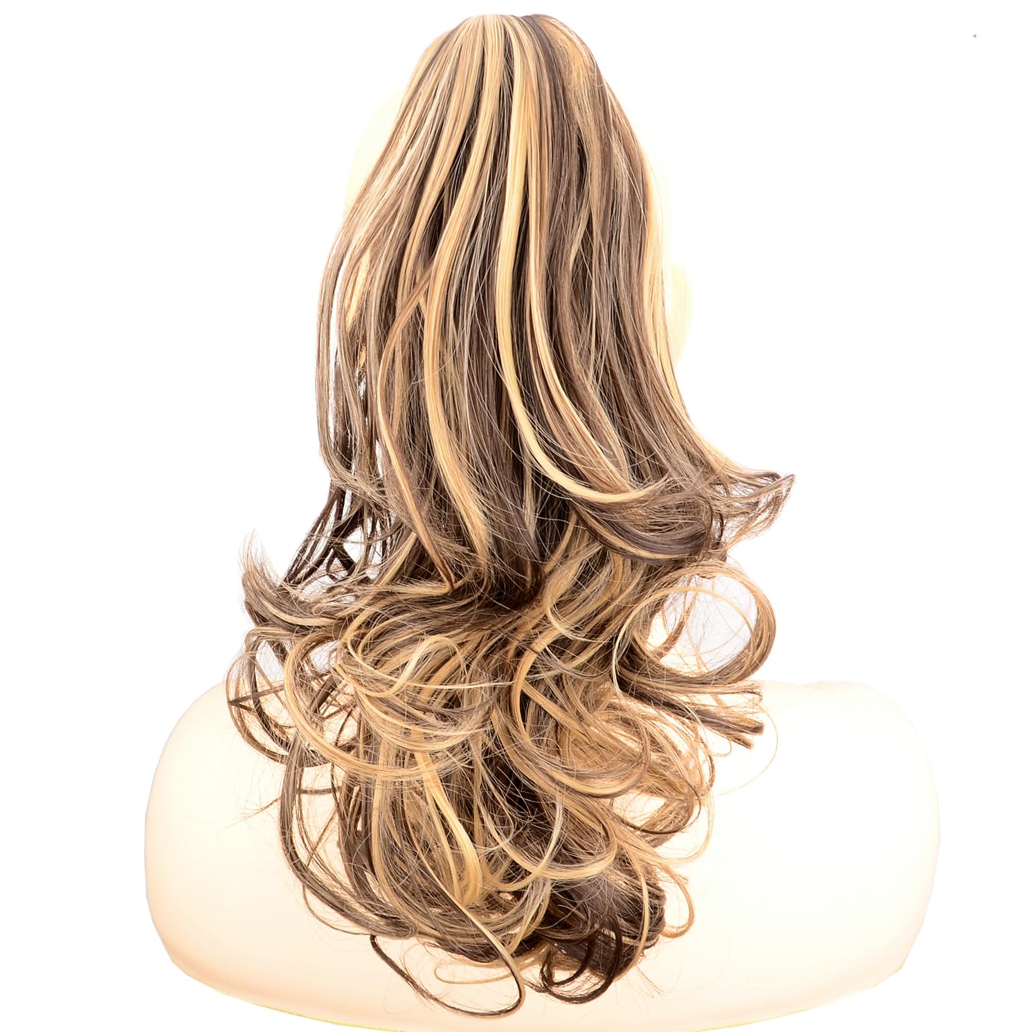 BOBIYA 13 Inches Claw Clip in Loose Curly Synthetic Wrap Around Ponytail Extensions Pony Tail Clip In Extensions (Brown Mix Light Blonde) — image 1