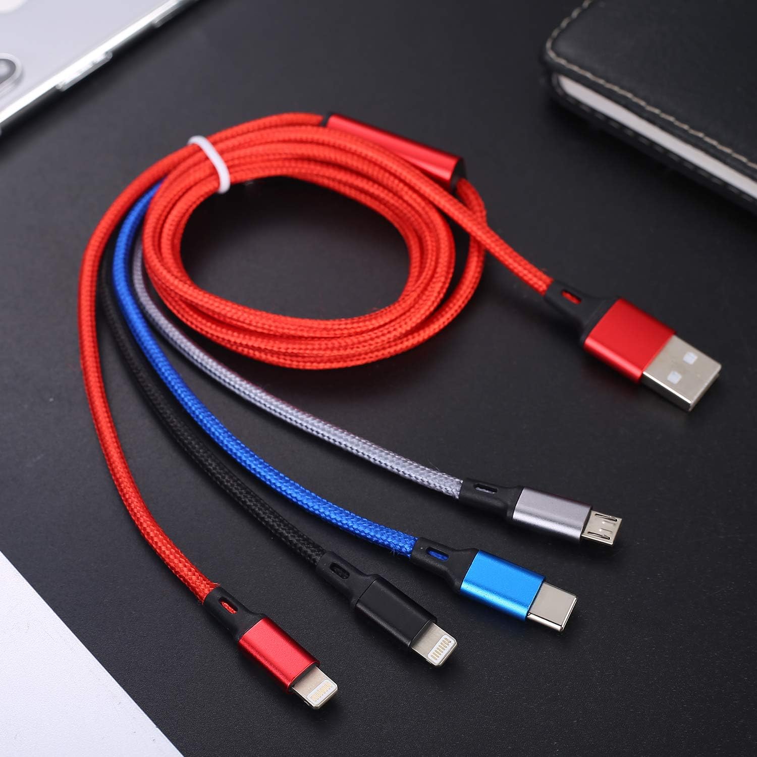 Amuvec Multi USB Charging Cable 3A, 4 in1 Fast Charger Cord Connector with Dual Phone/Type C/Micro USB Port Adapter, Compatible with Tablets/Samsung Galaxy/Google Pixel/LG and More (4FT/2Pack)