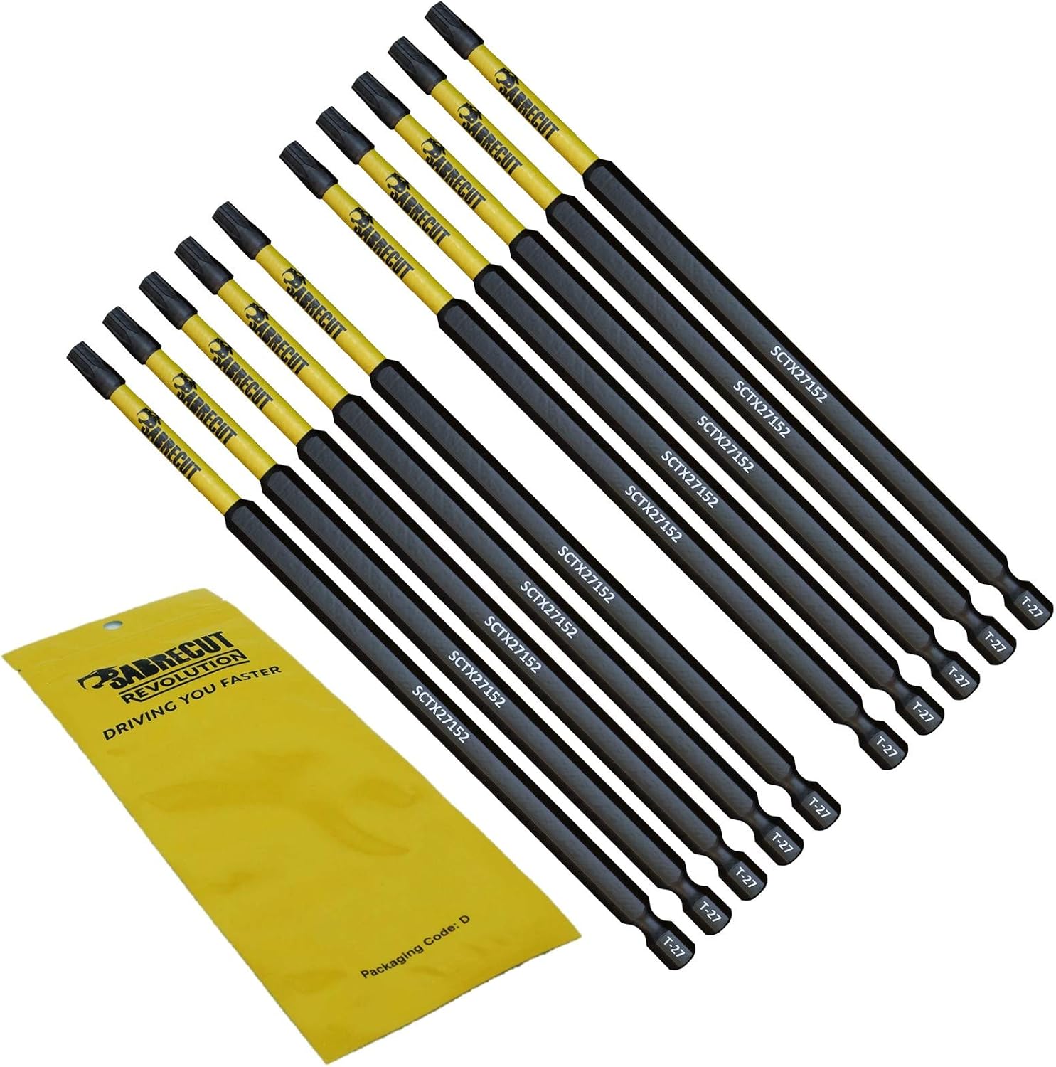 10 x SabreCut SCTX27152_10 152mm T27 TX27 Magnetic Impact Screwdriver Driver Bits Set Torx Heavy Duty, 1/4 inches