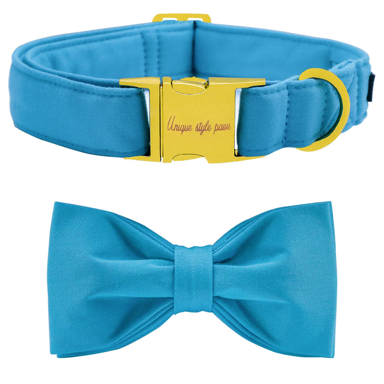 Unique style paws Dog Collar with Bowtie, Soft Cotton Collar with Reinforced Golden Metal Buckle Comfortable & Adjustable Collar for Small Medium Large Dogs & Cats