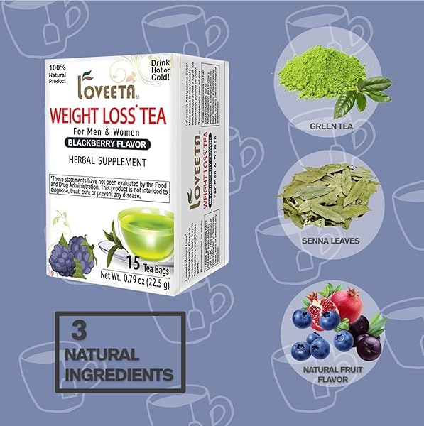 LOVEETA WELLNESS WEIGHT LOSS TEA BLACKBERRY – 15 TEA BAGS (GMO FREE, GLUTEN FREE, DAIRY FREE, SUGAR FREE & 100% NATURAL)