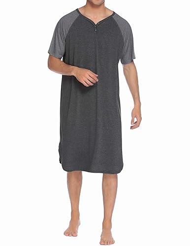 Ekouaer Men's Night Shirts Round Neck Nightwear Soft Comfy Henley Sleep  Shirt Short Sleeve Sleepwear Pajamas (Grey,L) in Saudi Arabia Whizz