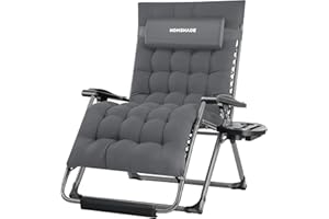 HOMSHADE XXL Zero Gravity Chair with Cushion, 33In Oversized Zero Gravity Lounge Chair, Patio Outdoor Recliner Chair for Indoor Outdoor with Headrest, Cup Holder, Footrest Support 500Lbs, Grey