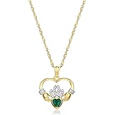 MORGAN & PAIGE .925 Sterling Silver 18K Gold Plated Claddagh Heart Pendant Necklace with Gemstone and Diamond Accent - Irish Jewelry Birthstone Heart Pendant Unique Gifts, Gold Necklace for Women 18"