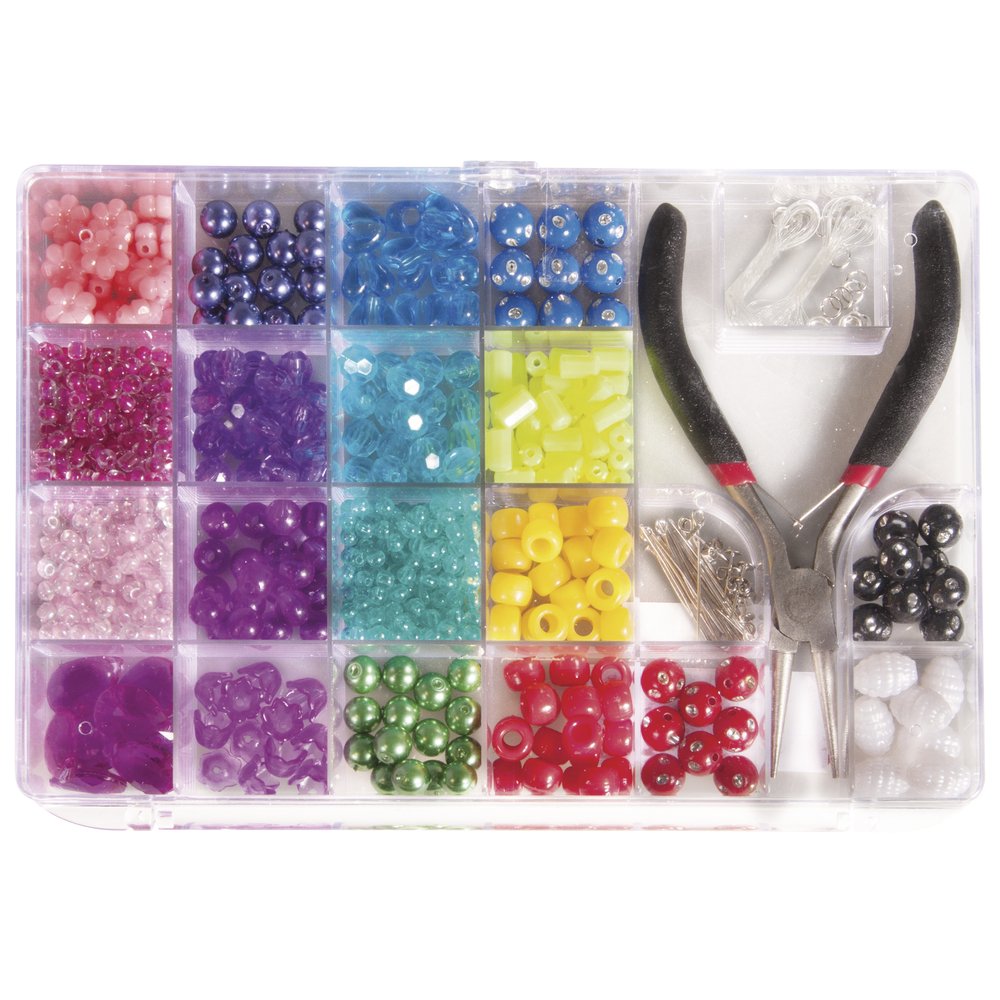 Rayher 14797999 Jewellery Making Kit with Beads in Assorted Colours, Findings and Round Nose Pliers, 20 x 13.5 cm