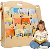 Weihnacht 3-Tier Scalloped Bookshelf, Montessori Bookcase for Toddlers,Wooden Book Shelf Organizer Display Furniture for Kids Rooms,Minimalist Toddler Book Shelf