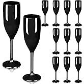 LEYIQU Plastic Champagne Flutes, Acrylic Glasses Goblets Cups Toasting Shatterproof Reusable Flute, for Valentine’s Day Wedding Party Mimosa Bar Anniversary Birthday (12, Black)