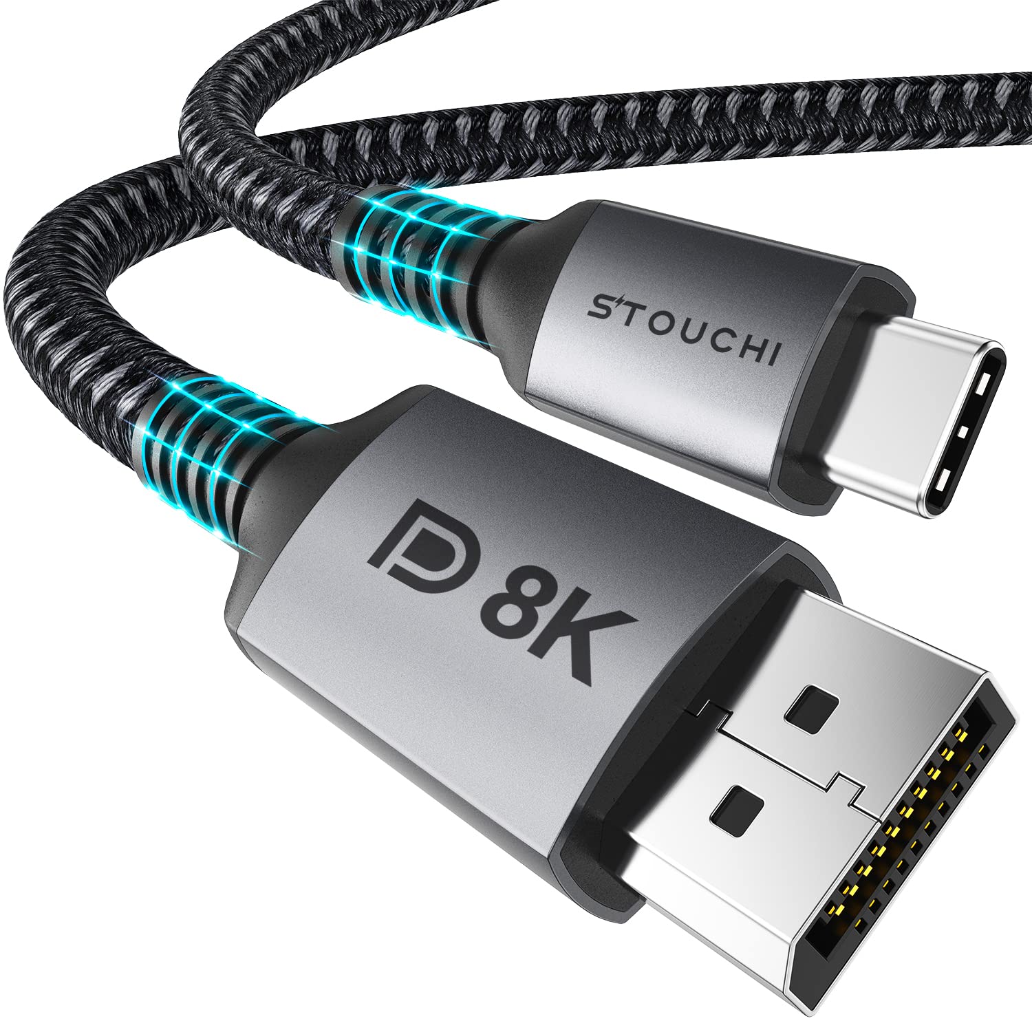 Stouchi USB C DisplayPort 1.4 Cable 8K@60Hz 4K@144Hz/120Hz 5K@60Hz 2K@240Hz Thunderbolt 3 to DisplayPort HBR3 32.4Gbps Type C DP 1.4 for M1 MacBook Pro 2021 Mac Mini Dell XPS 2M/6.6Ft
