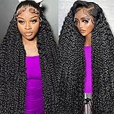 UYCLEJX Deep Wave Wig Deep Wave Lace Front Wigs Human Hair 200 Density 13x6 HD Lace Front Wigs Human Hair Pre Plucked 28 Inch Curly Wig Glueless Frontal Wigs For Black Women Natural Color