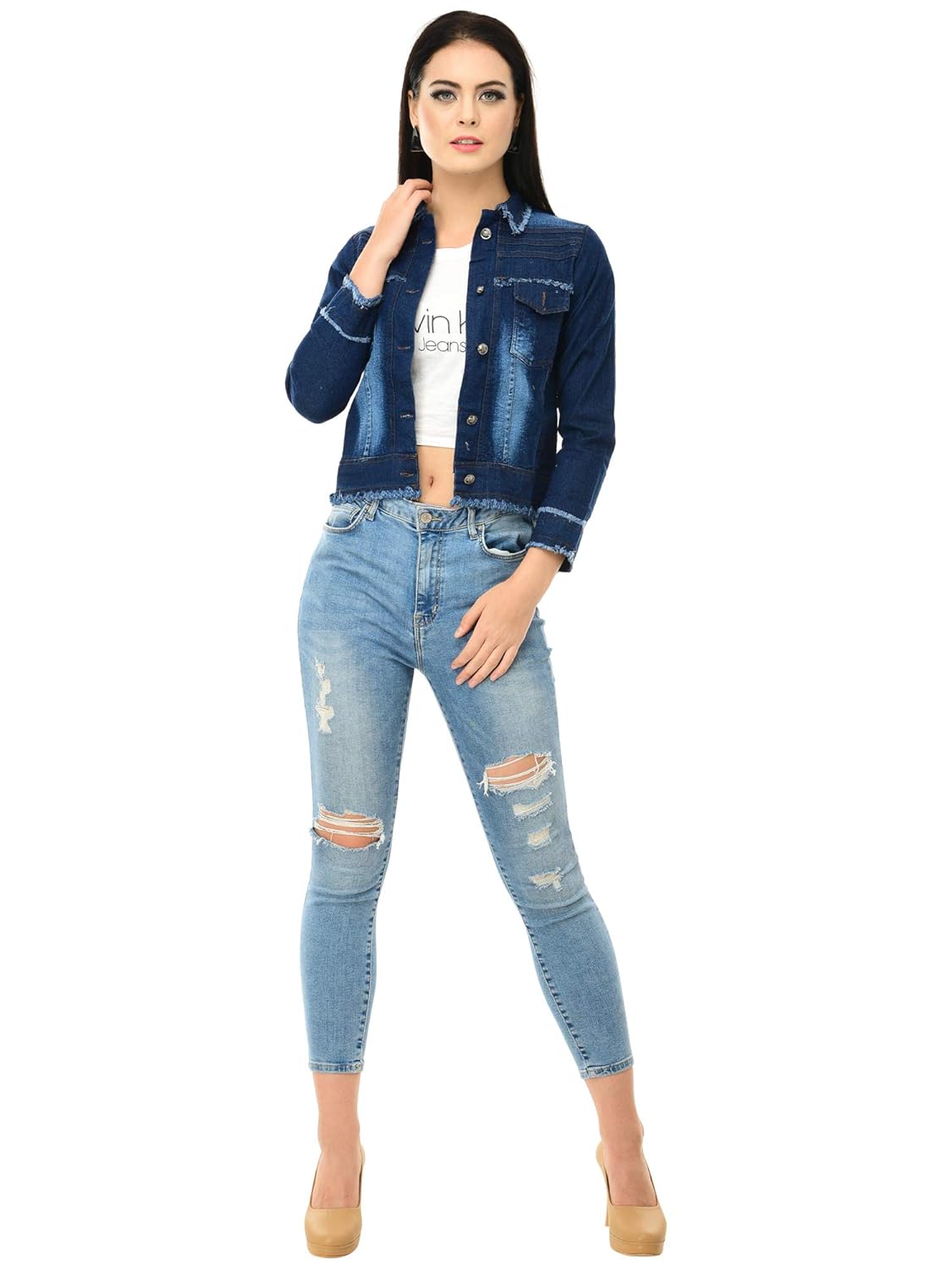 dimpy garments buynewtrend denim blue full sleeve women shrug/jacket