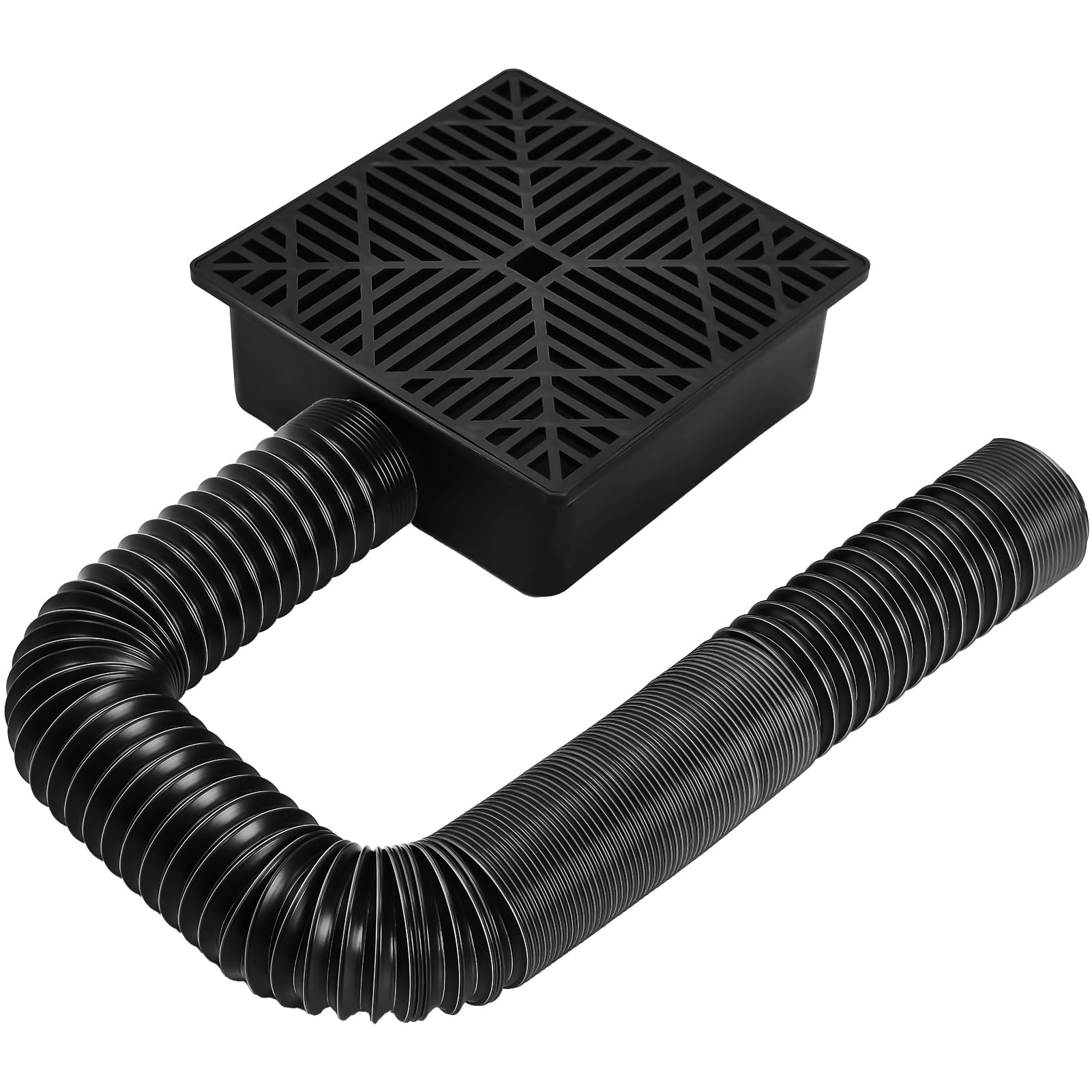 DKIEI Square Catch Basin Drain Kit, Catch Basin Downspout, No Deep Dig Required, Pipe Stretched Length 155cm, Gutter Downspout Extensions Set for Lawns, Landscaped Areas, Yards, Sidewalks, Black
