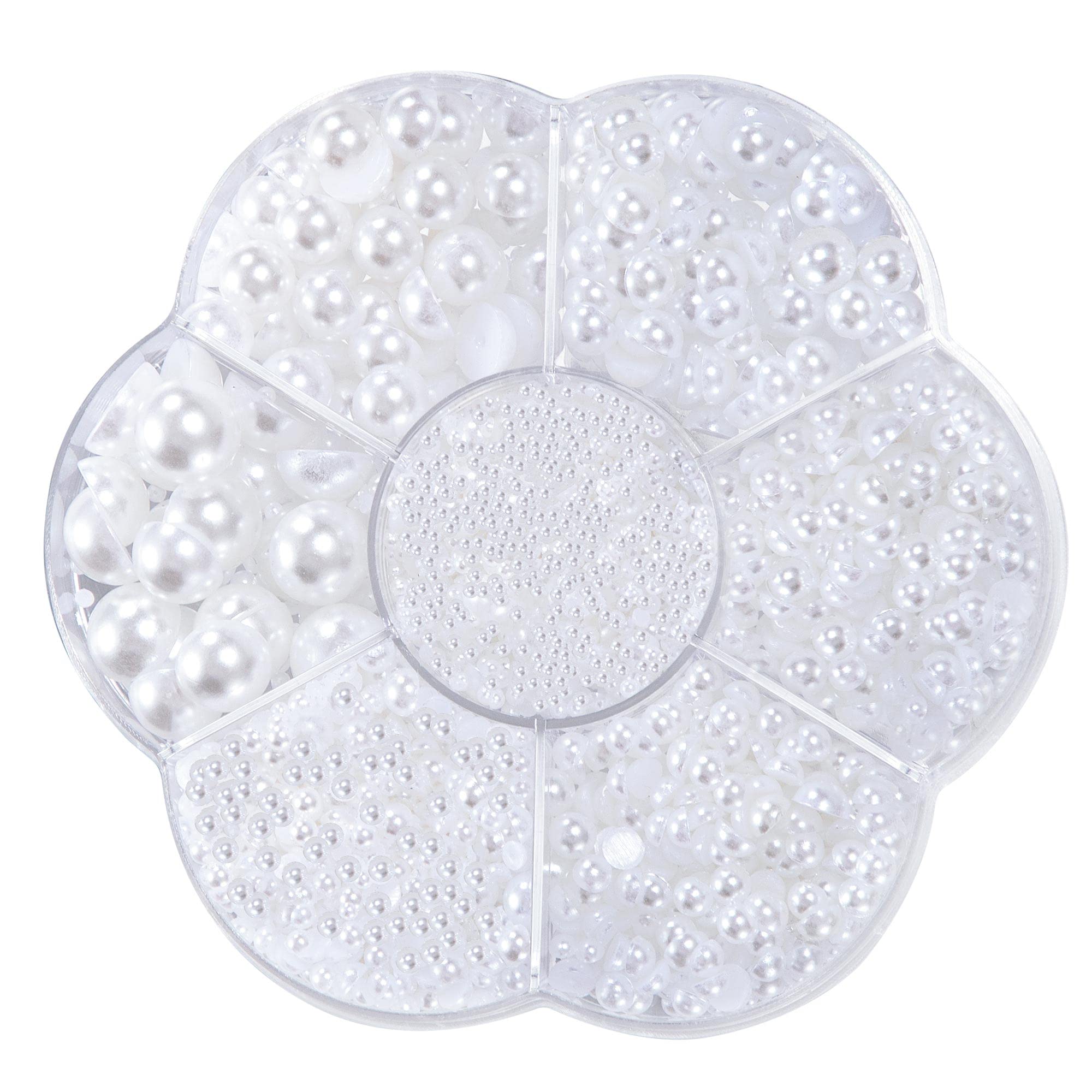 Craft Pearls White Flat Back Pearls Mixed Sizes Half Round Pearl for Nail Jewelry Craft DIY Scrapbooking Decoration 2/3/4/5/6/8/10mm 5600Pcs