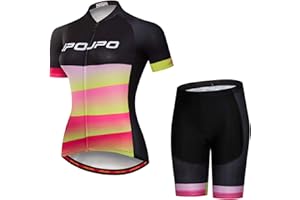 JPOJPO Women Cycling Jersey Set Short Sleeve+5D Padded Bicycle Shorts Quick-Dry Reflective 3-Pockets