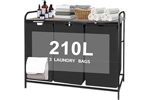 FUILEE Extra Large Laundry Sorter, Laundry Hamper with Removable 3 Large Bags, 3 × 18.5 Gal (210L) Capacity, Waterproof Laundry Hamper for Washing Clothes-1 Storage Shelf, Organizer for Bathroom and Bedroom