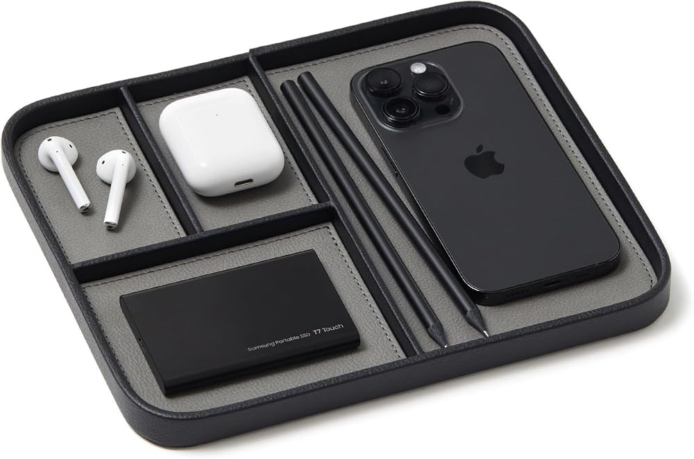 Nordik Leather Valet Tray Pebble Black Medium Vegan Leather 24x20 cm