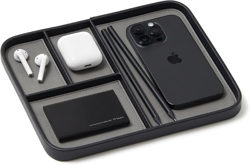 Nordik Leather Valet Tray Pebble Black Medium Vegan Leather 24x20 cm