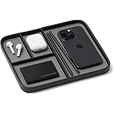 Nordik Leather Valet Tray - Pebble Black - 24 x 20 centimeters - Medium Vegan Leather Tray - Stylish Nightstand Organizer for