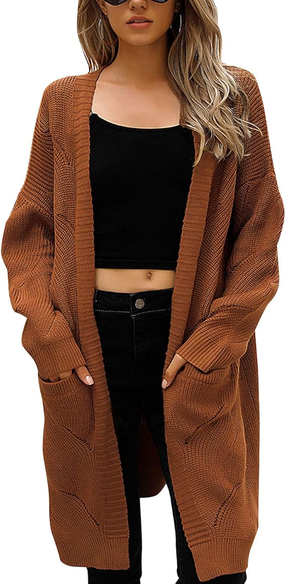 Blooming Jelly Women's Long Cardigan Sweaters Oversized Chunky Cardigan Open Front with Pockets 
