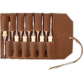 Chisel Roll, 6 Pockets Roll Up Tool Pouch, Waxed Canvas Small Tool Roll | Wrench Roll Up Pouch,Store Chisel,Wrench,Pliers,Carving Knife (12-Brown)