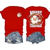 Christmas Shirts for Women Merry Christmas Vintage Santa Claus Graphic Tee Shirt Xmas Tree Holiday Tops
