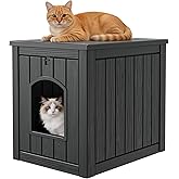 GULAIMOAO Outdoor Cat House Weatherproof, Resin Cat Houses for Outdoor Indoor Cats, Cat Box Enclosure, Cat Bed Easy to Assemble &amp; Clean, Black