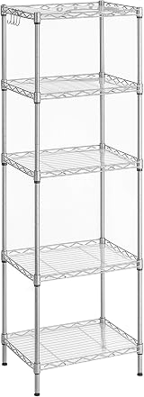SONGMICS 5-Tier Kitchen Shelf with 8 Hooks Silver LGR115E01