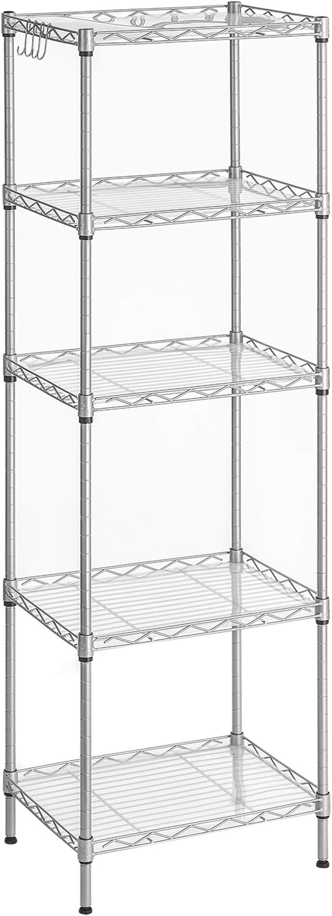 SONGMICS 5-Tier Kitchen Shelf with 8 Hooks Silver LGR115E01