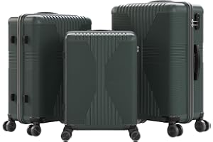 Karl home Luggage Sets 3 Piece, PP Hard Case Suitcase Set with Built-in Lock Spinner Wheels, Lightweight Durable Carry on Luggage for Business Travel - Dark Green (20"/24"/28")