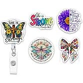 (5Pcs) Proverbs 31 25 She is Clothed with Strength and Dignity Holographic Christian Badge Reels, Inspirational ID Badge Holder Retractable Clip for Nurse Teacher Students Office Worker