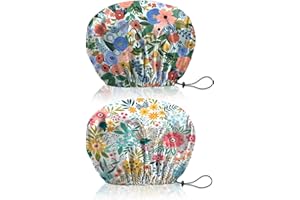 BHAHB 2 PCS Shower Cap Reusable Waterproof Double Layer Elastic Adjustable Hair Bath Caps Cute Aesthetic for Women Girls-Flowers